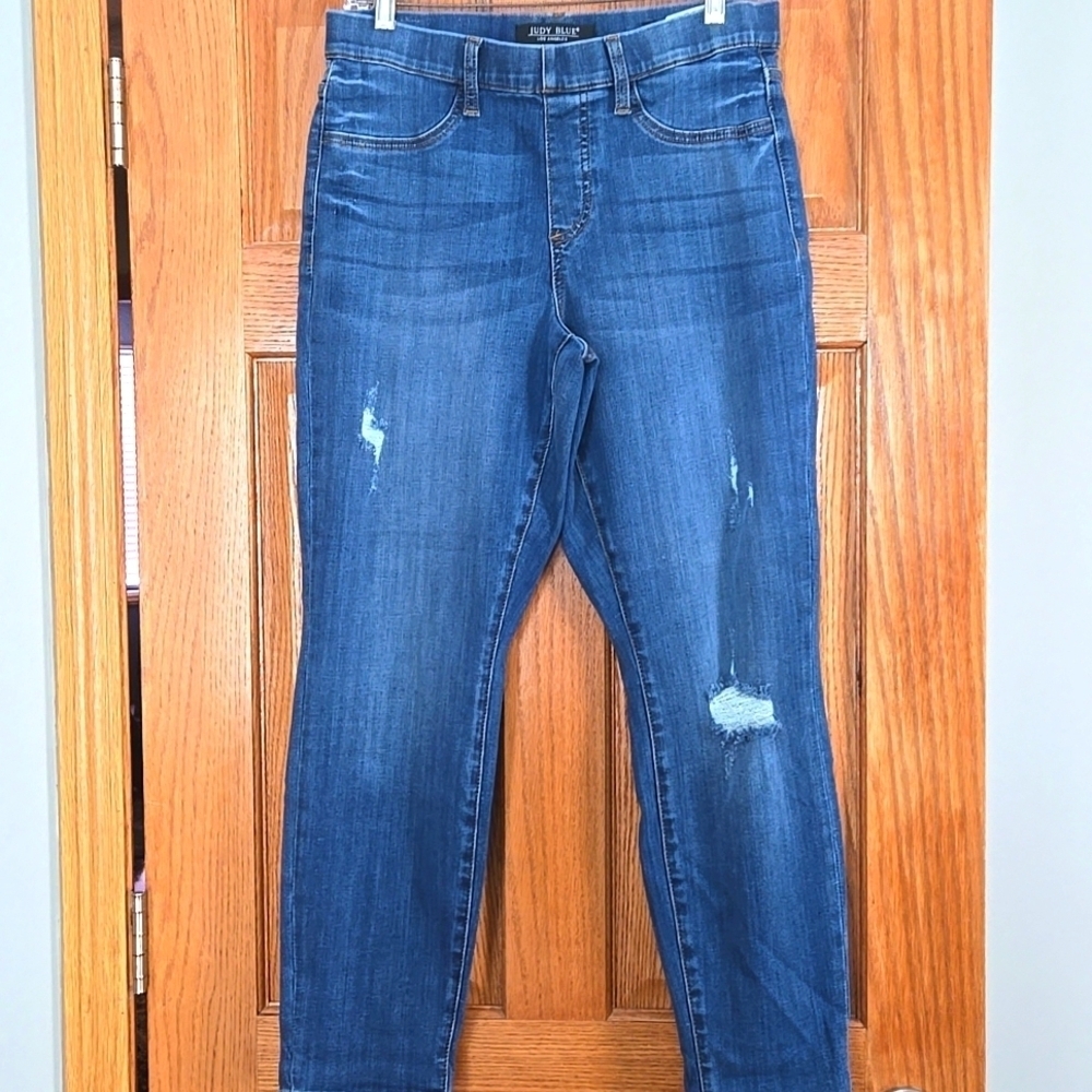 Judy Blue Jeans Womens 11/30 Mid Rise Pull On Distressed Stretchy Pants